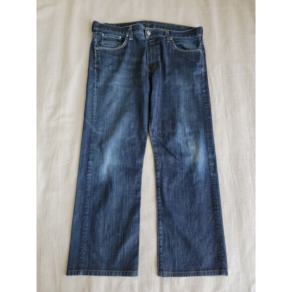 Citizens Humanity Mens Jeans 37x28.5 Straight Distressed Dark Blue Mid Rise USA - Picture 4 of 16